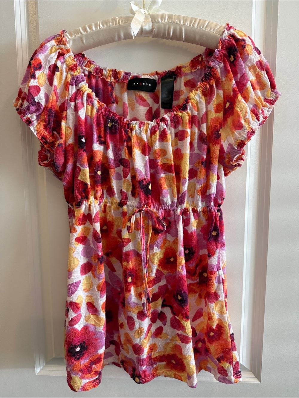 Axcess Pink, Red & Yellow Floral Peasant Top